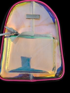 Iridescent Clear Backpack with Pink Trim & Multi Colors》 Nwt